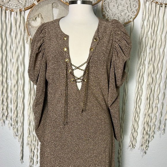 SOLD Jen's Pirate Booty NWOT Metallic Atomic Maxi Dress in Champagne Size M - Picture 3 of 14